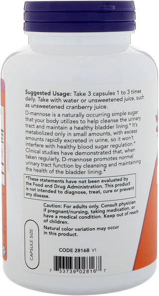 NOW Foods Supplements, D-Mannose 500 mg, Non-GMO Project Verified, Healthy Urinary Tract*, 240 Veg Capsules