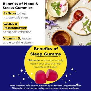 Bach RESCUE Plus Sleep Gummies with 5mg Melatonin/dose [and] Bach Plus Mood & Stress Support Gummies Bundle