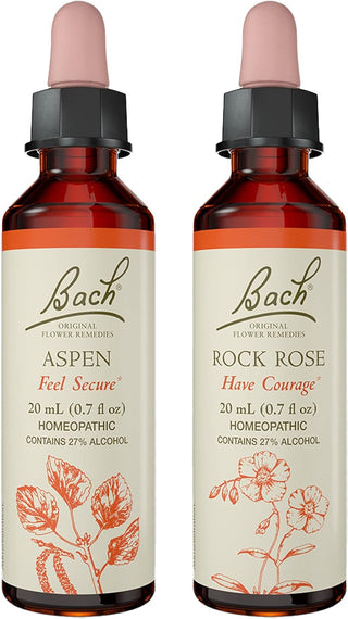 Bach Original Flower Remedies 2-Pack, Find Your Safe Place" - Rock Rose, Aspen, Homeopathic Flower Essences, Vegan, 20mL Dropper x2