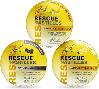 Bach RESCUE PASTILLES Bundle, Orange and Elderflower, Black Currant, and Lemon (Multi Flavor 3)