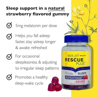 Bach RESCUE PLUS Melatonin Sleep Gummies, Natural Strawberry Flavor