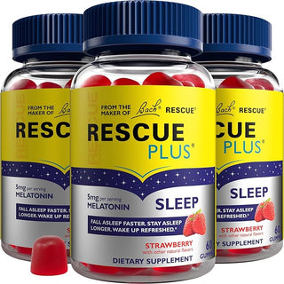 Bach RESCUE PLUS Melatonin Sleep Gummies, Natural Strawberry Flavor